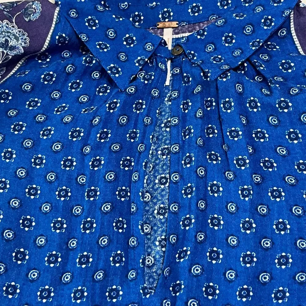 Free‎ People Women’s Top Sz XS Oversized Boho Gauzy Lightweight Soft Blue/Purple